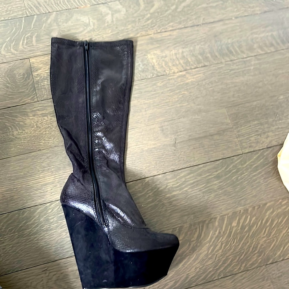 New never worn Black wedge book up to the knee